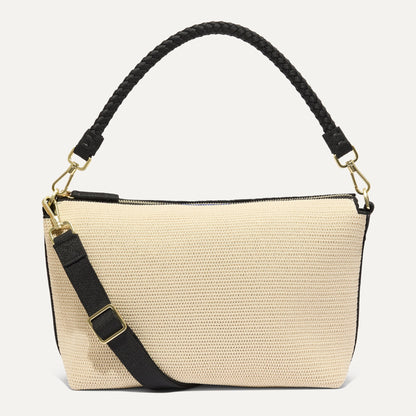 Rothys The Daily Crossbody in Black and White Raffia-Knit