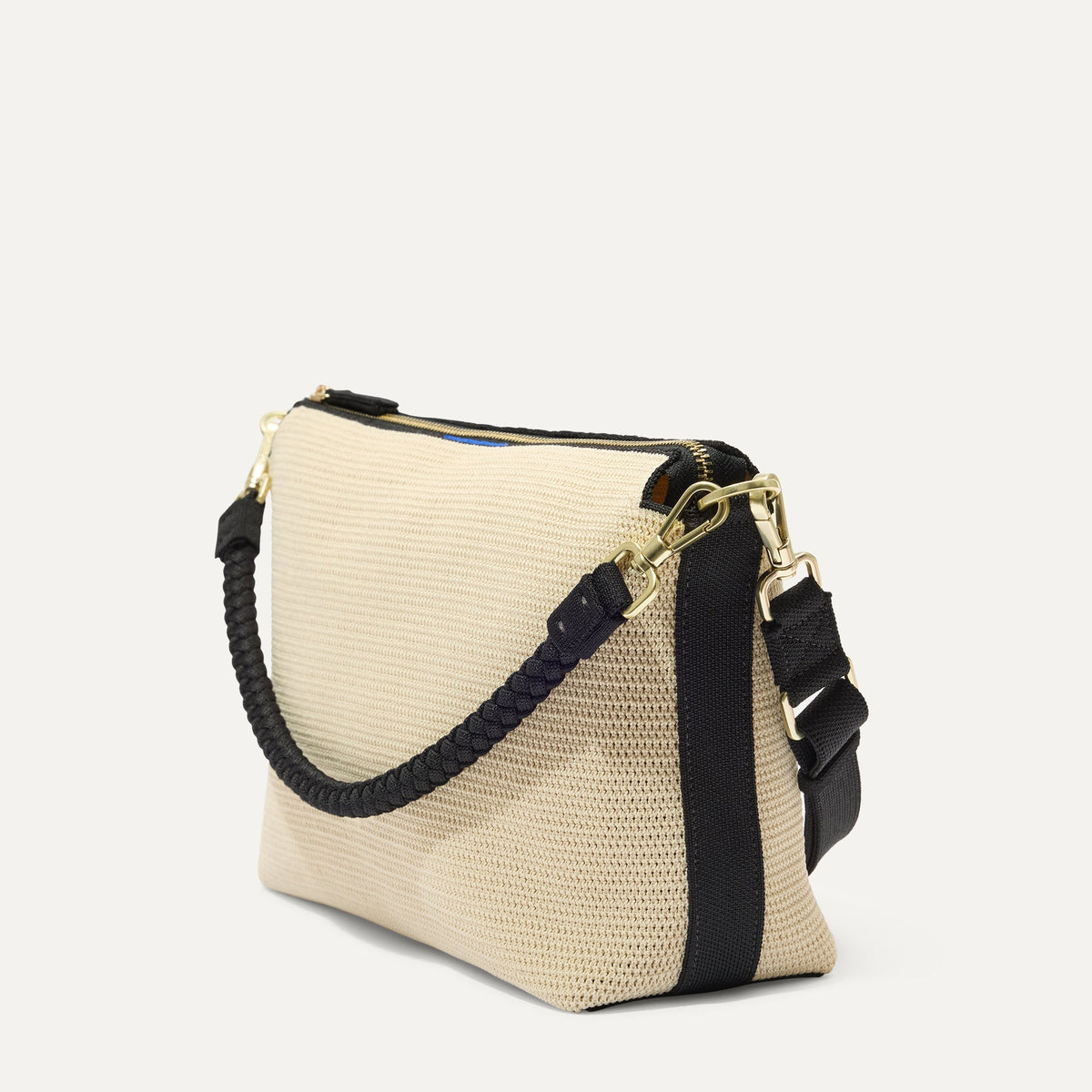 Rothys The Daily Crossbody in Black and White Raffia-Knit