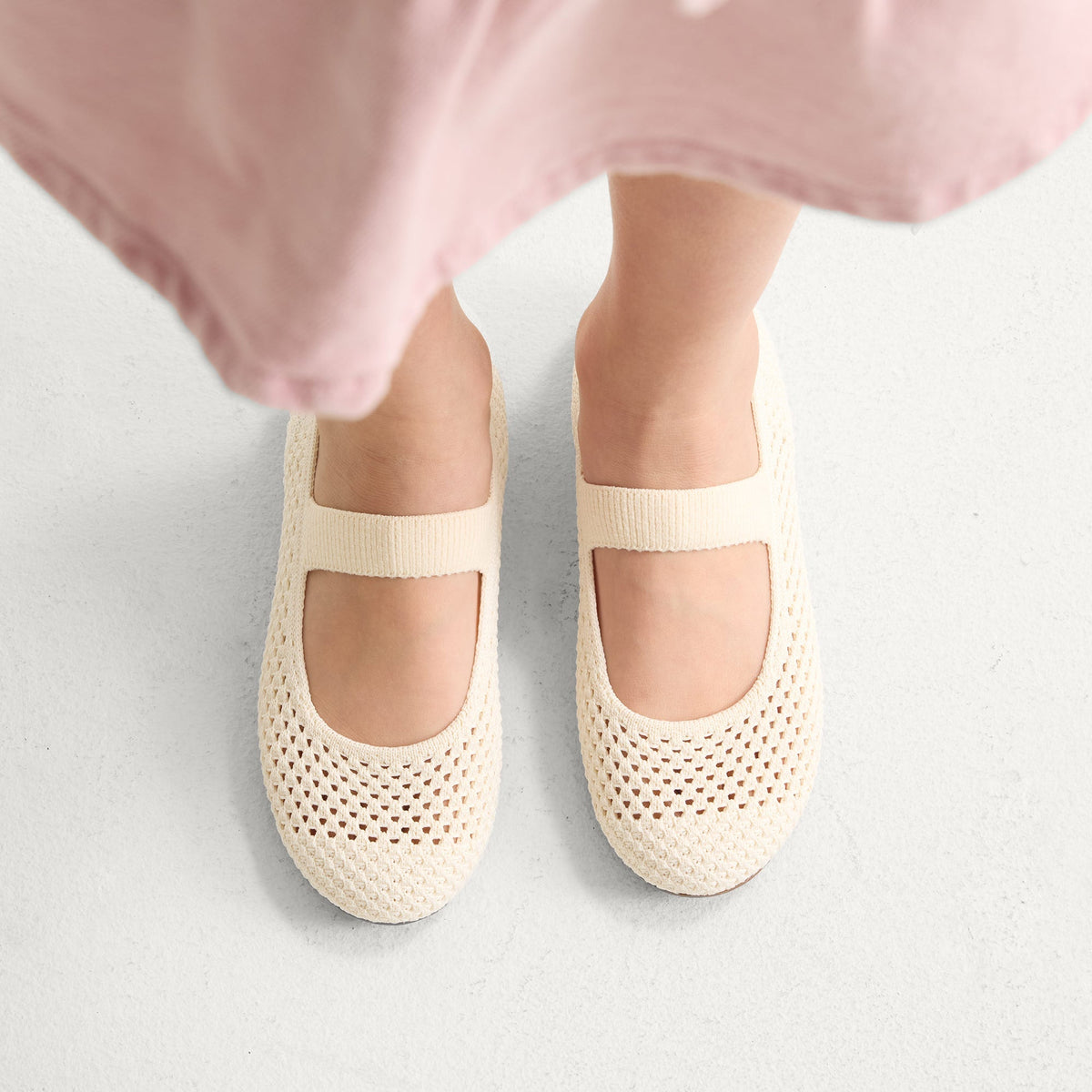 Rothys The Kids Mary Jane in White Open-Knit