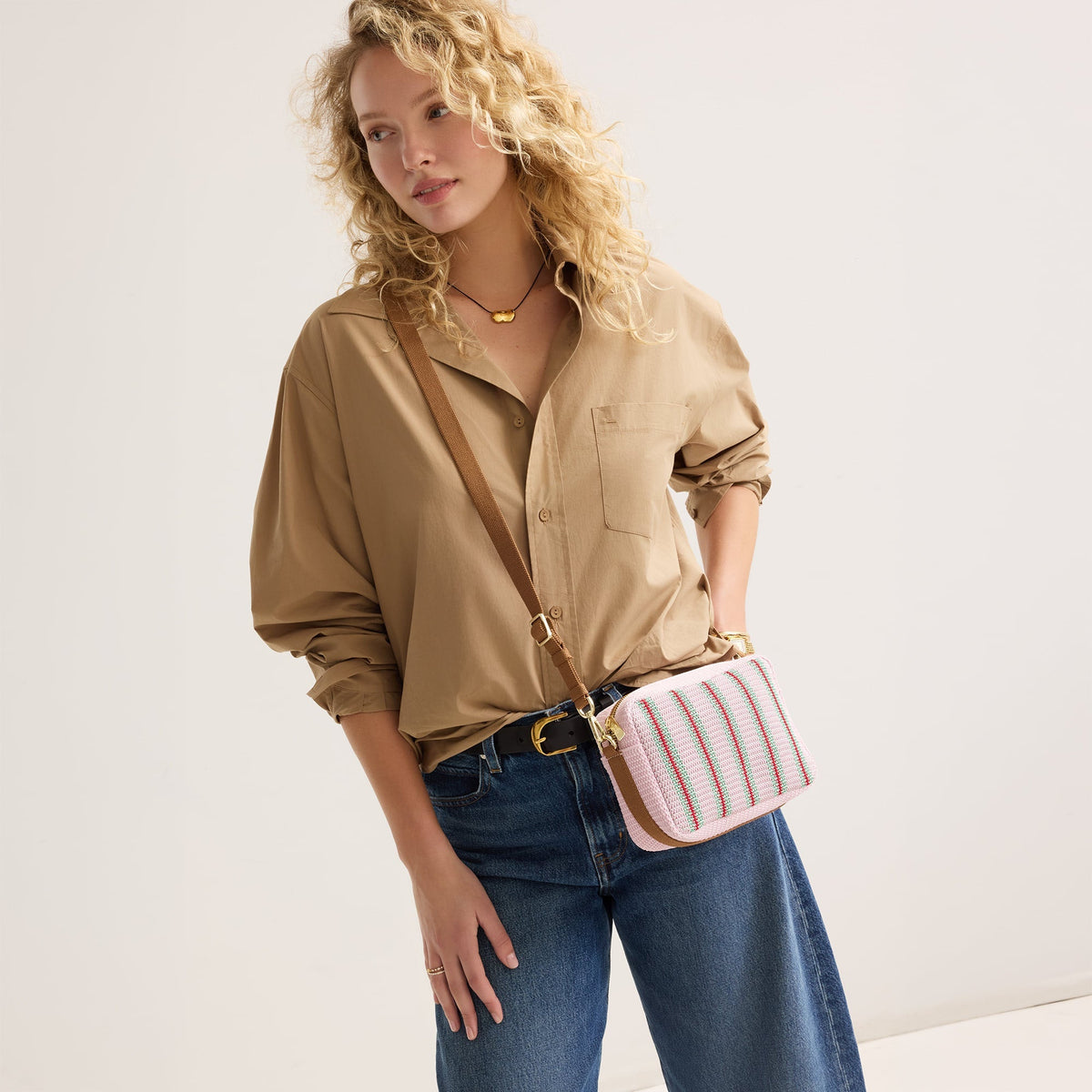 Rothys The Crossbody Camera Bag in Watermelon Market Stripe