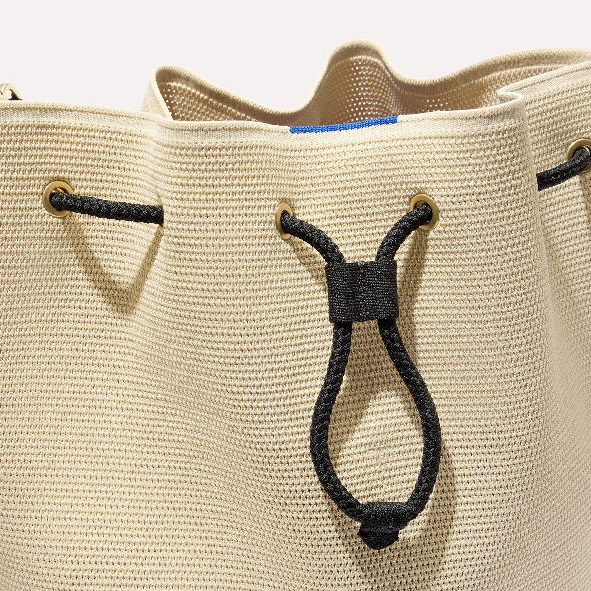 Rothys The Cinch Bucket Bag in Black and White Raffia-Knit