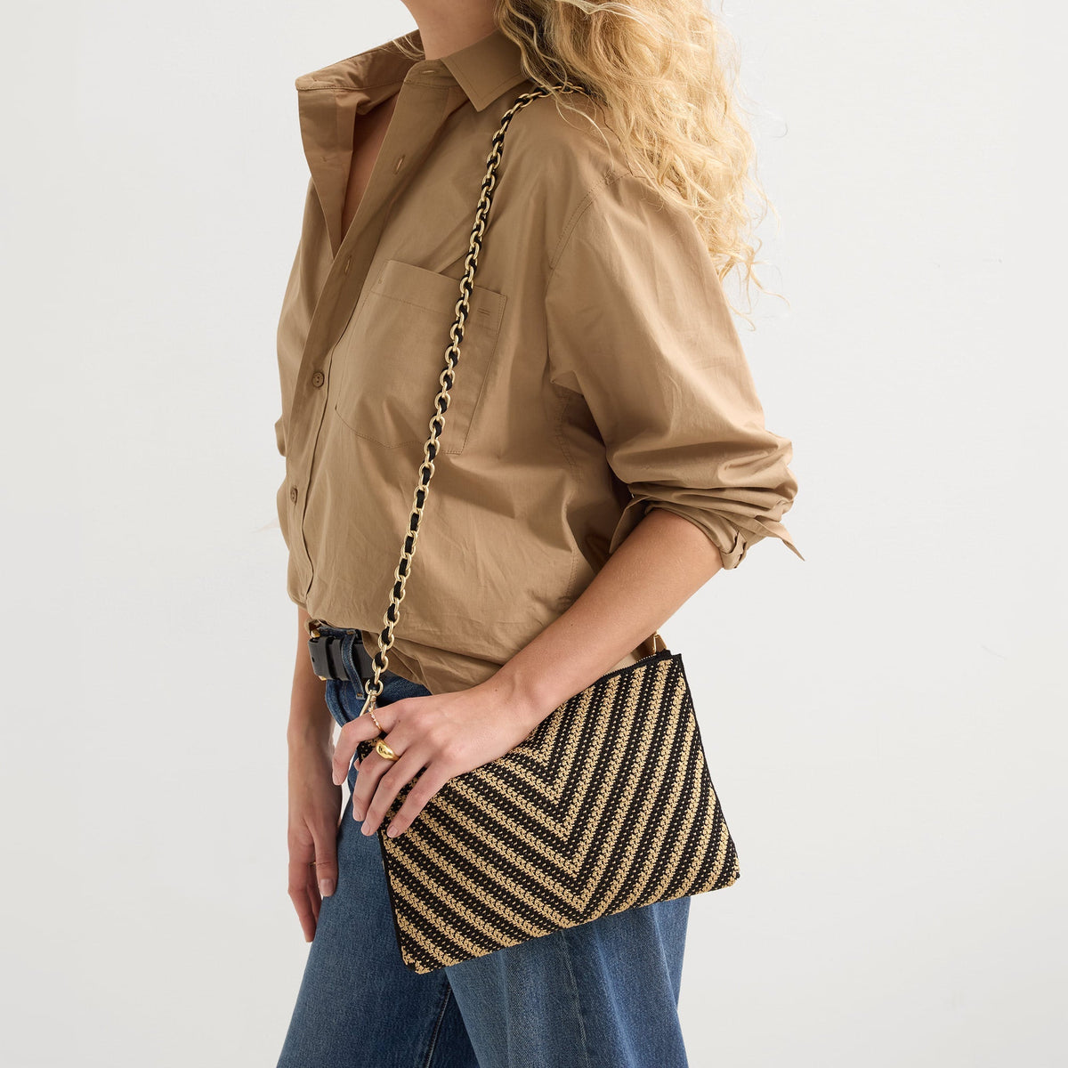 Rothys The Convertible Clutch in Toffee Chevron