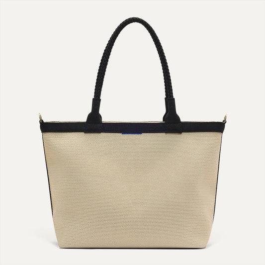 Rothys The Lightweight Zipper Tote in Black and White Raffia-Knit
