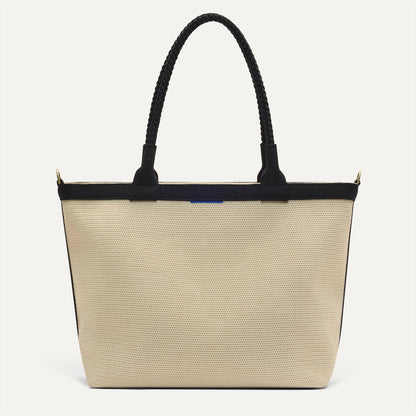 Rothys The Lightweight Zipper Tote in Black and White Raffia-Knit