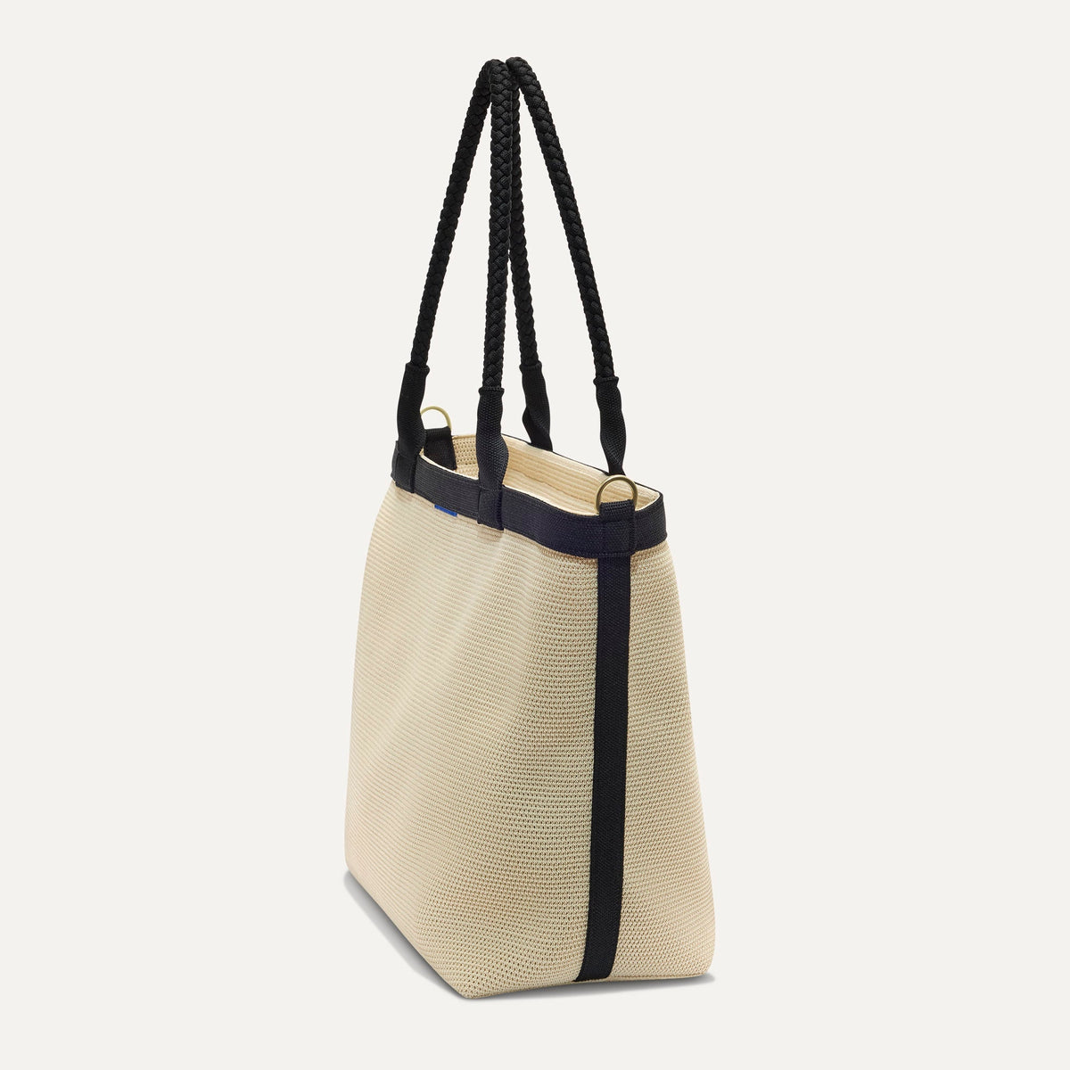 Rothys The Lightweight Zipper Tote in Black and White Raffia-Knit