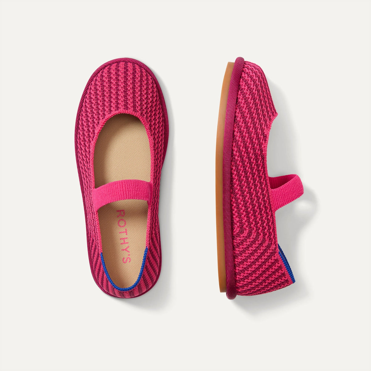 Rothys Girls' Mini Mary Jane in Raspberry Stripe