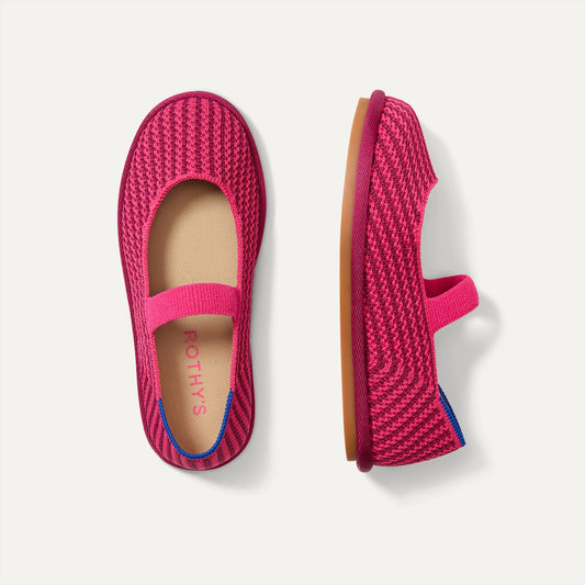 Rothys Girls' Mini Mary Jane in Raspberry Stripe