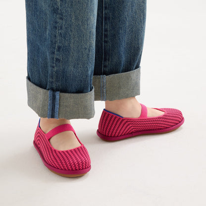 Rothys Girls' Mini Mary Jane in Raspberry Stripe