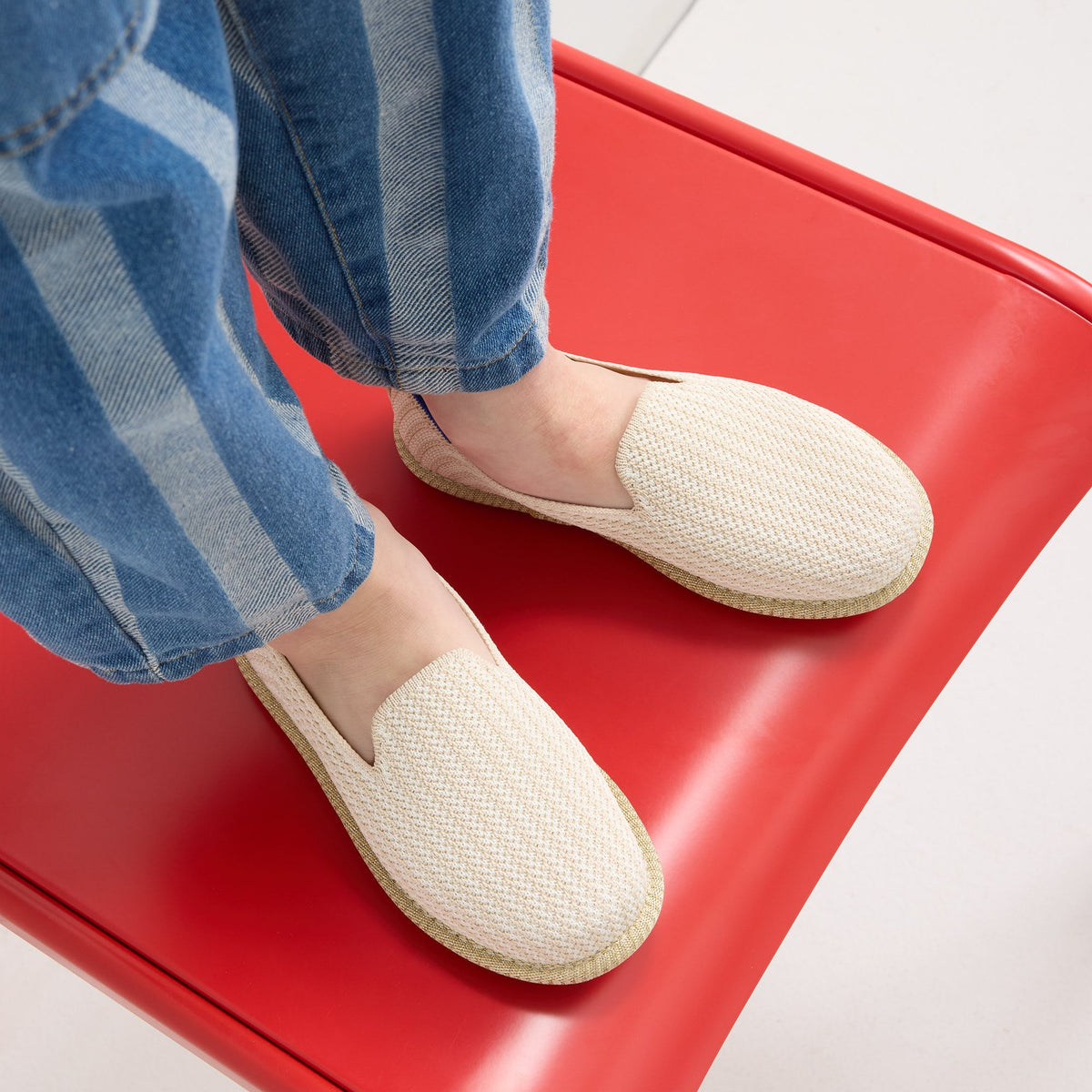 Rothys The Mini Loafer in Cream Puff Stripe
