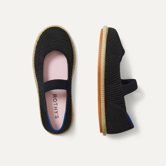 Rothys Girls' Mini Mary Jane in Black Raffia-Knit