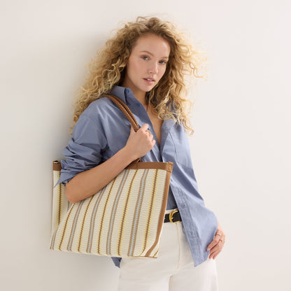 Rothys The Lightweight Zipper Tote in Sunbeam Market Stripe