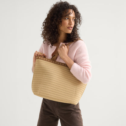 Rothys The Lightweight Zipper Tote in Brown Butter Crochet