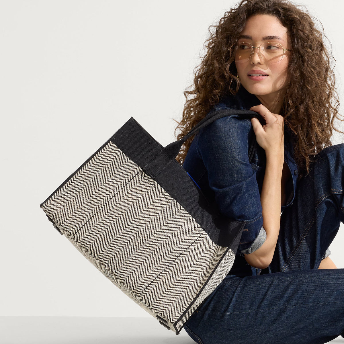Rothys The Classic Tote in Black Herringbone