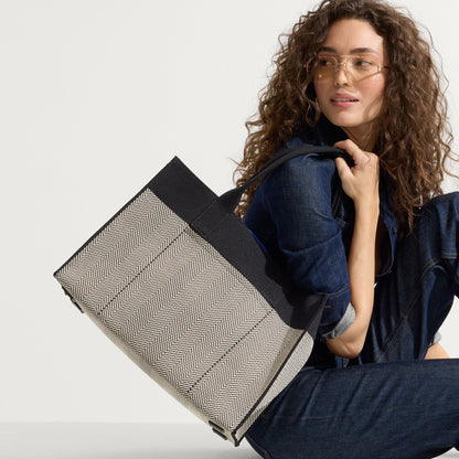 Rothys The Classic Tote in Black Herringbone