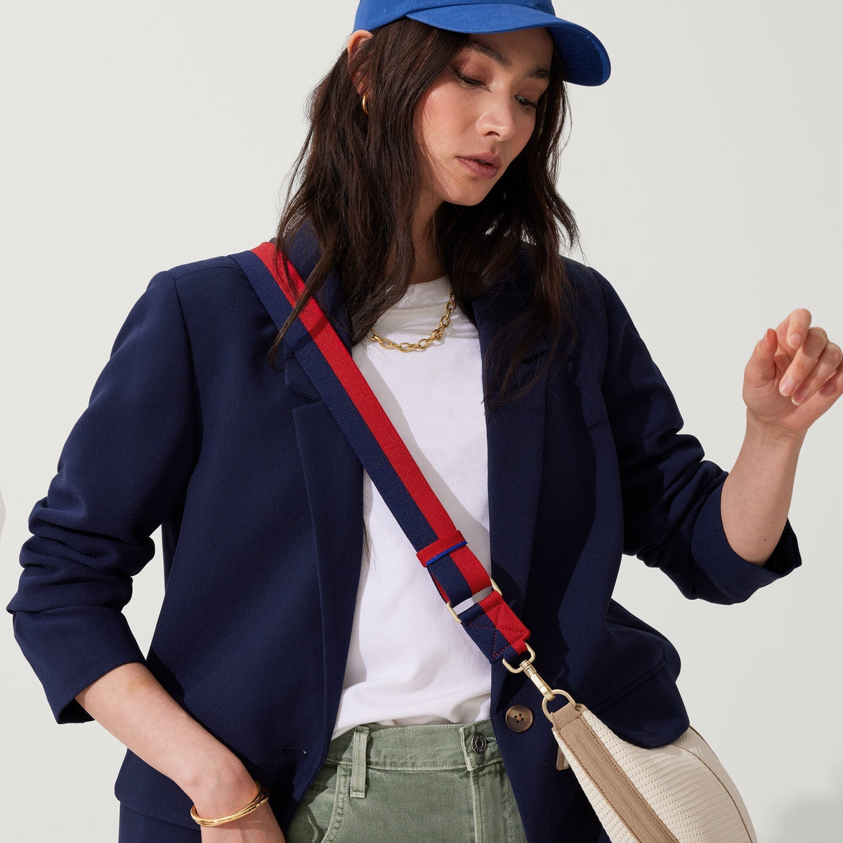 Rothys Crossbody Strap in Navy and Red