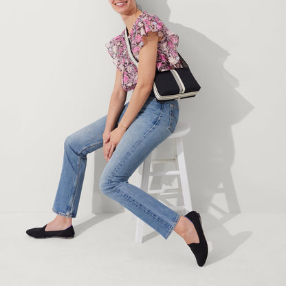 Rothys The Casual Crossbody in Black and Ivory Stripe