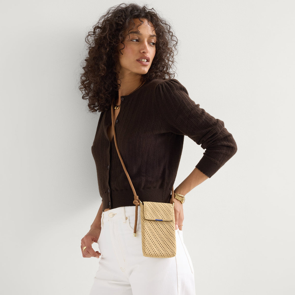Rothys The Phone Crossbody in Brown Butter Crochet
