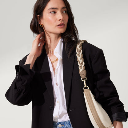 Rothys The Shoulder Strap in Cream and Cocoa Braid