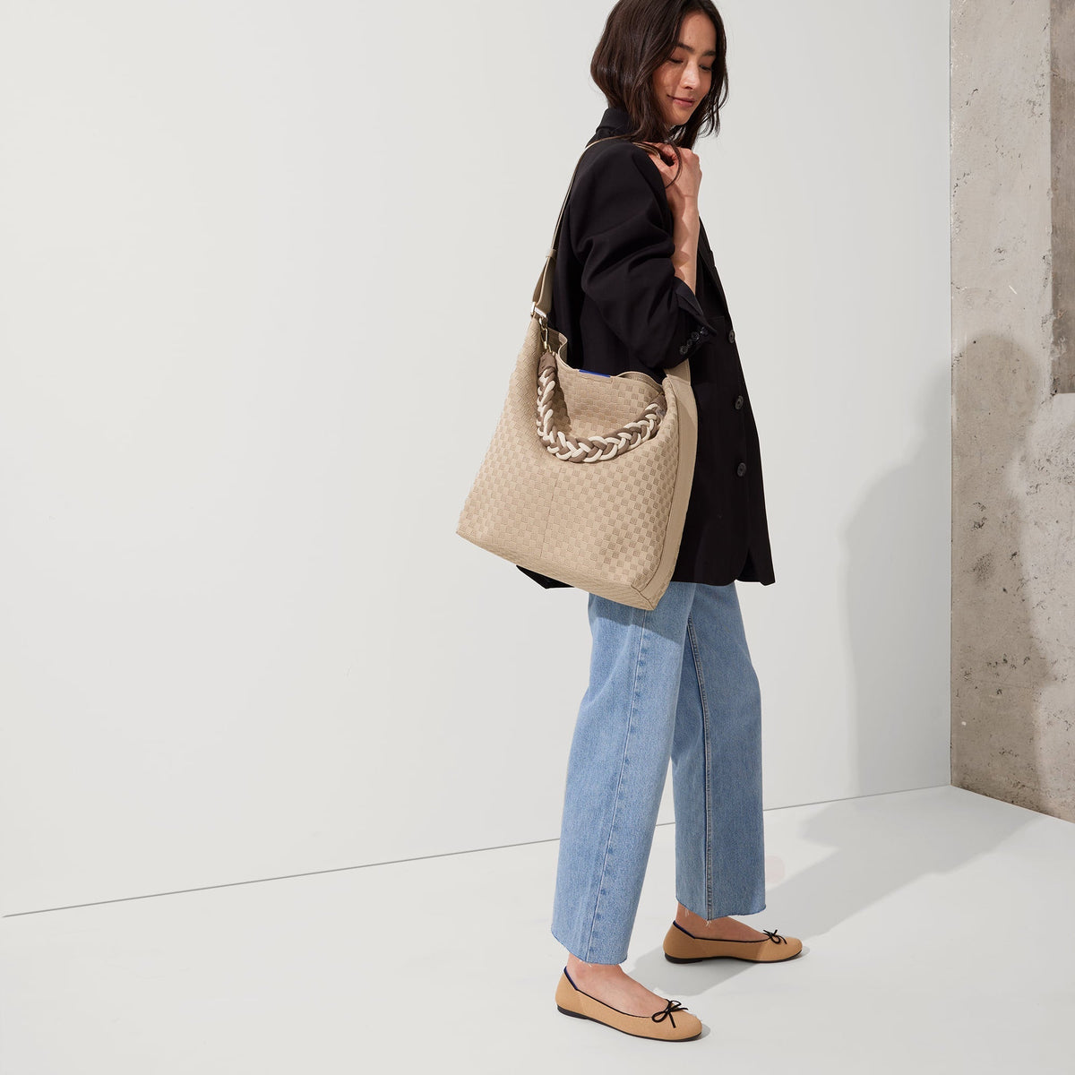 Rothys The Shoulder Strap in Cream and Cocoa Braid