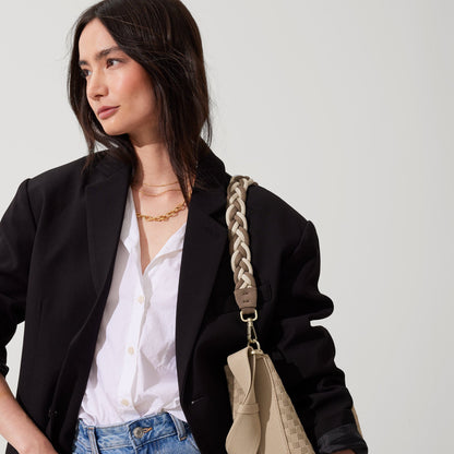 Rothys The Shoulder Strap in Cream and Cocoa Braid