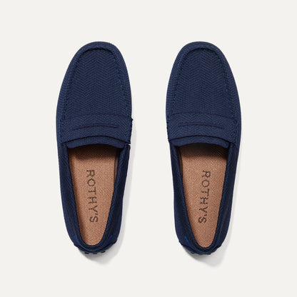 Rothys The Driving Loafer in Navy Herringbone for Men